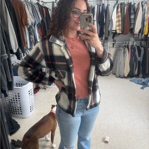 SHEIN Black and White Checkered Fleece Jacket